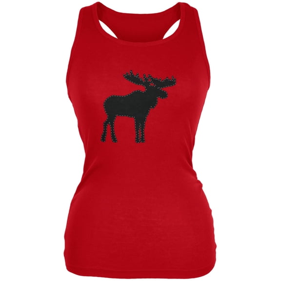 Moose Faux Stitched Red Juniors Soft Tank Top - X-Large