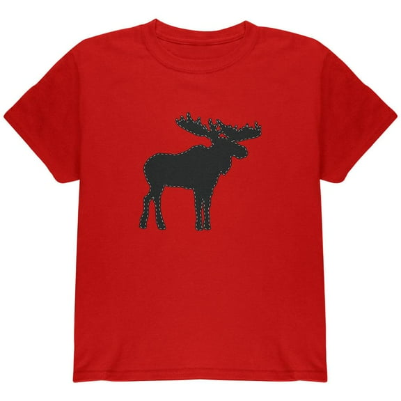 Moose Faux Stitched Red Youth T-Shirt - X-Large(18)