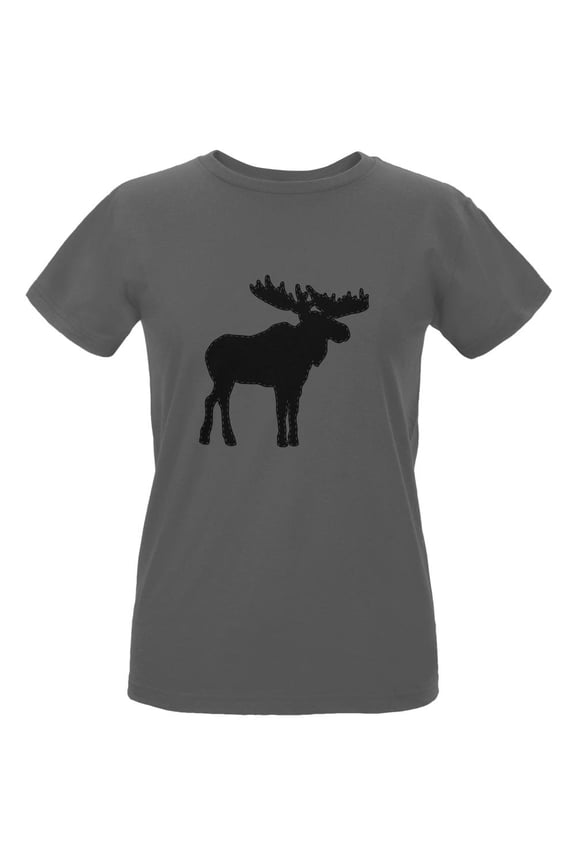 Moose Faux Stitched Womens Organic T Shirt Charcoal MD