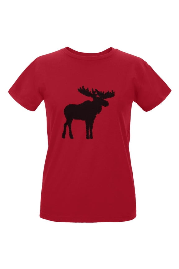 Moose Faux Stitched Womens Organic T Shirt Red X-LG