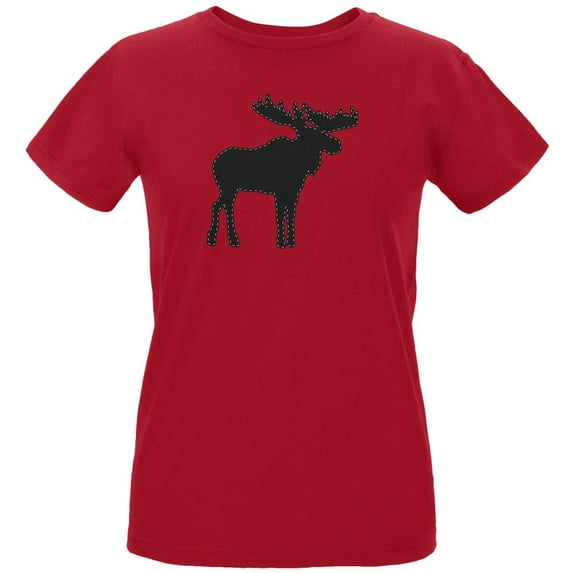 Moose Faux Stitched Womens T Shirt Red LG