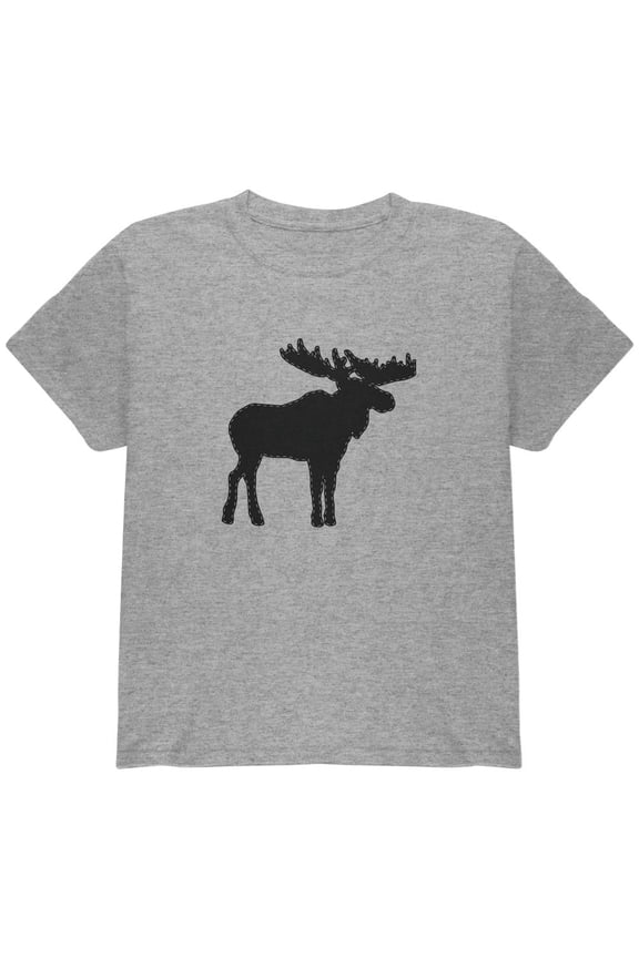 Moose Faux Stitched Youth T Shirt Heather YLG