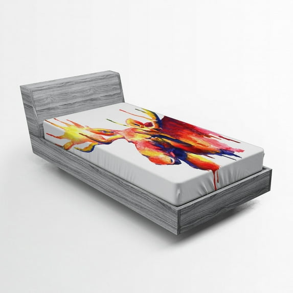 Ambesonne Moose Fitted Sheet, Psychedelic Watercolors, Twin Size, Orange and Pink