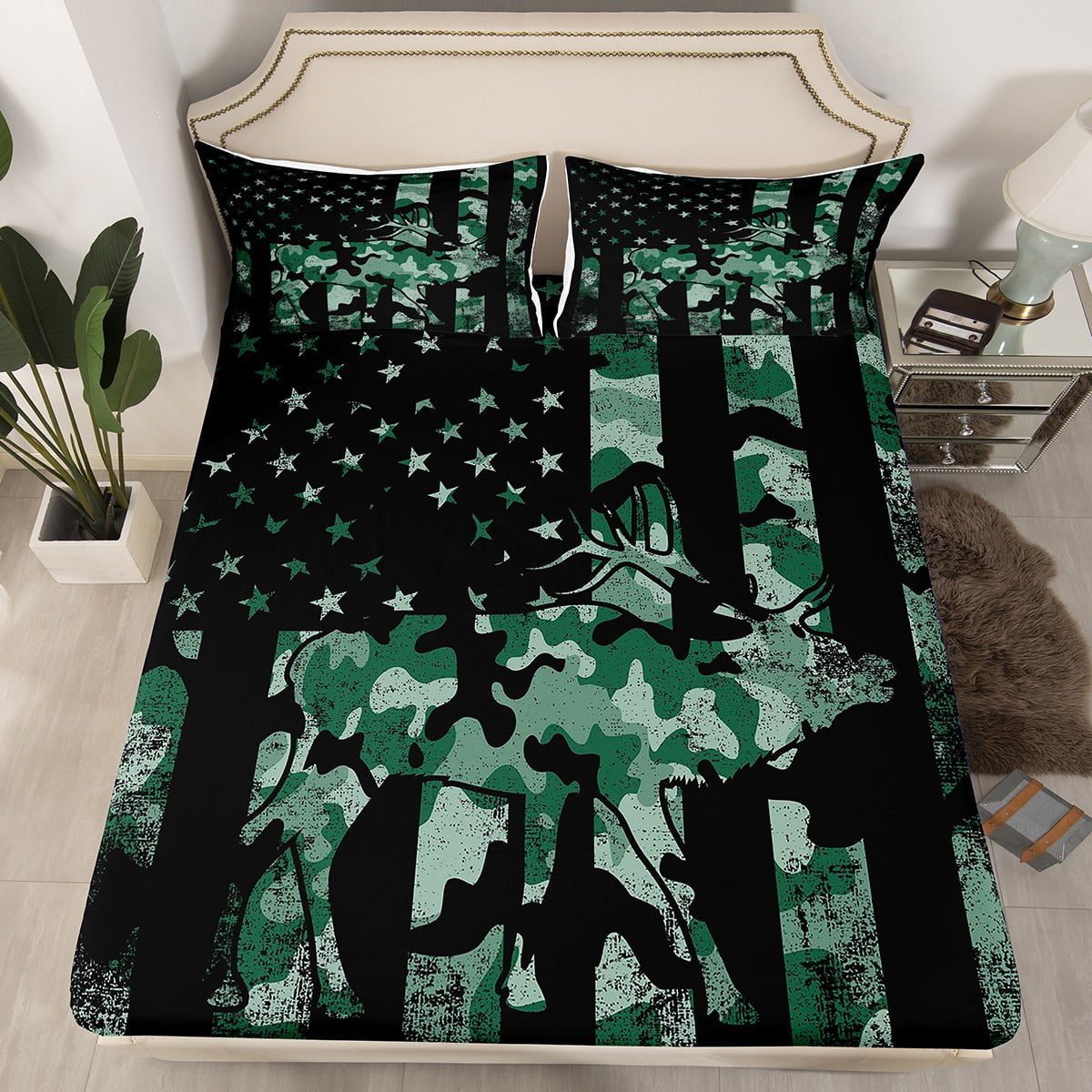 Moose Fitted Sheet Twin Elk Deer American Flag Bed Sheets,Military