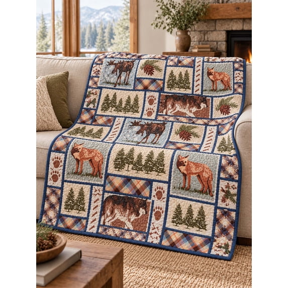 Moose & Fox Woodland Plaid Quilted Blanket - Walmart.com
