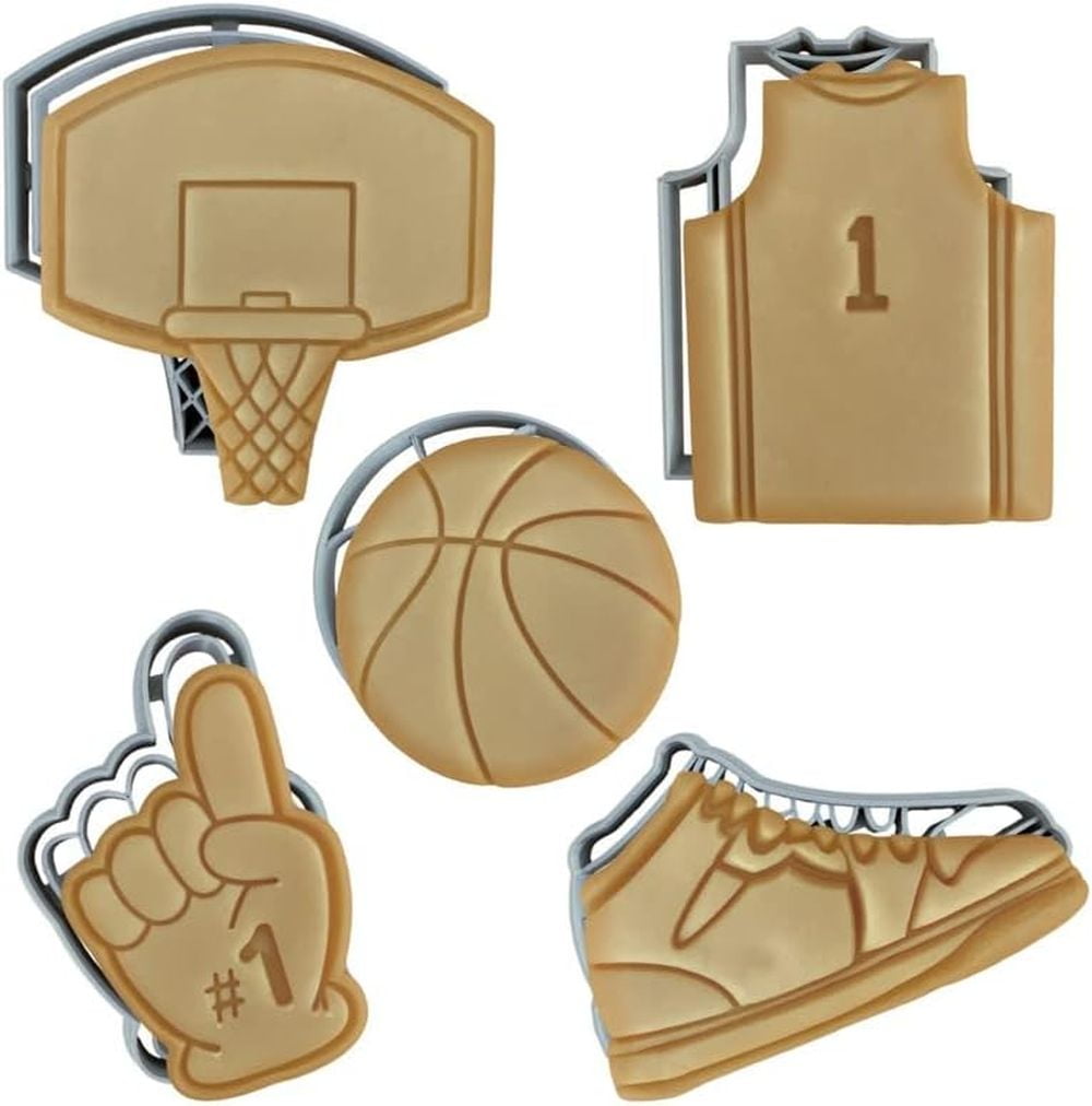 Moose Goods Basketball Cookie Cutters Jersey and Basketball Net Sports Cookie Stamps 3.5 in Set