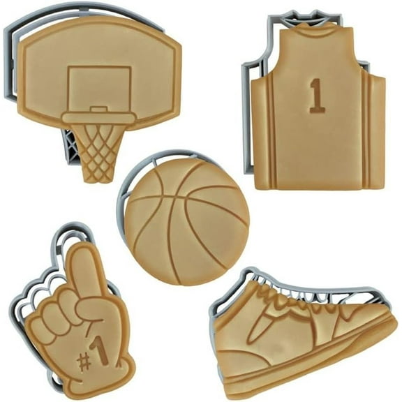 Moose Goods Basketball Cookie Cutters Jersey and Basketball Net Sports Cookie Stamps 3.5 in Set of 5