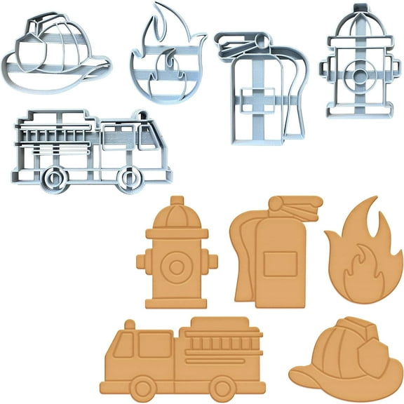 Moose Goods Firefighter Cookie Cutters Fire Truck Helmet Fire Extinguisher Cookie Stamps 3.5 in Set of 5