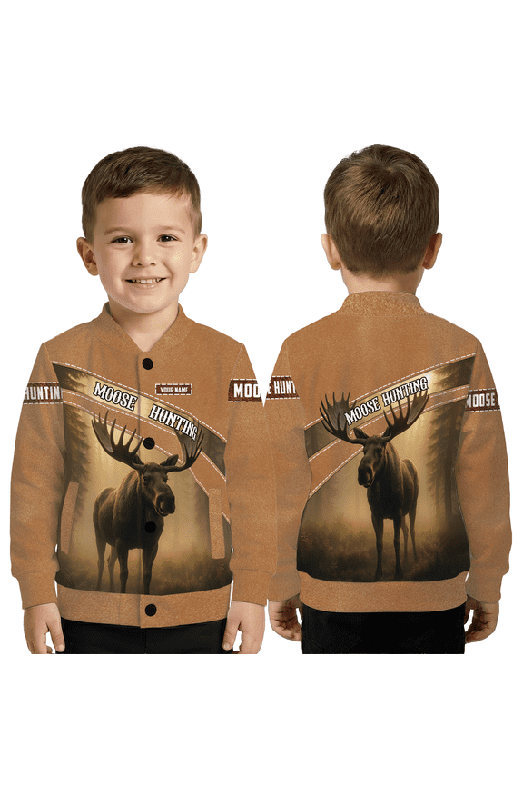 Moose Graphic Baseball Jacket – Woodland Camo Moose Baseball Jacket, Outdoor Nature Animal Jacket