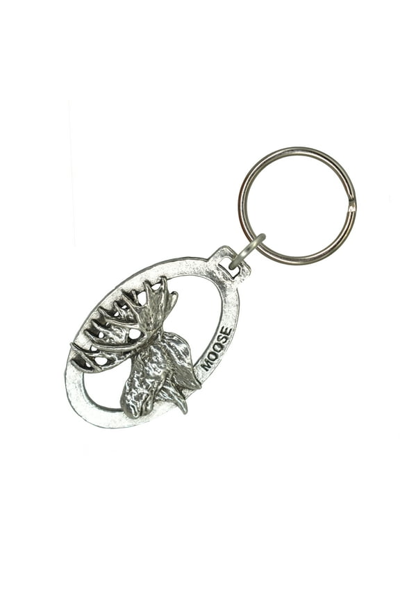 Moose Head Keychain, Large, Moose, Outdoorsman, Hunting, M016KC, Key Fob, Key Ring, Keys, Zipper Pull, Luggage Tag, Pewter, Backpack, Over 300 Keychains Designs, Handmade in the USA