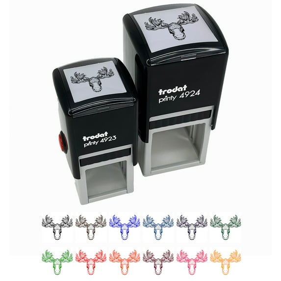 Moose Head Self-Inking Rubber Stamp Ink Stamper - Red Ink - Large 1-1/2 Inch