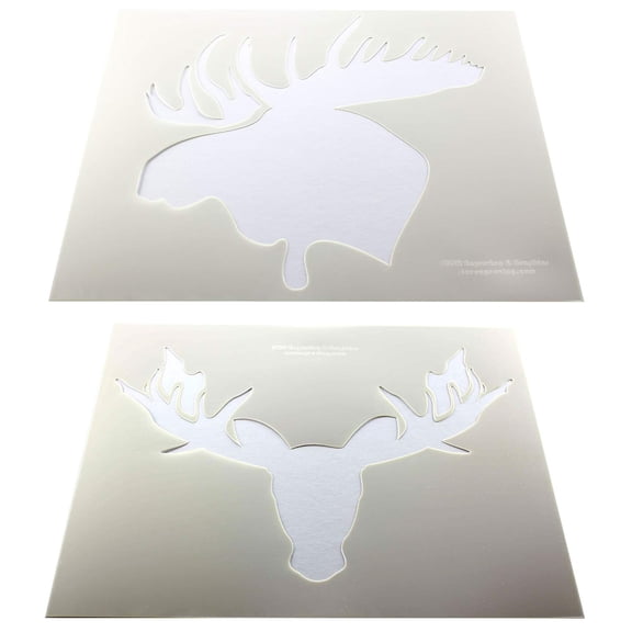 Moose Head Stencils 2 pc set F/S-Mylar 14 Mil 14"H X 17.5"W - Painting /Crafts/ Templates