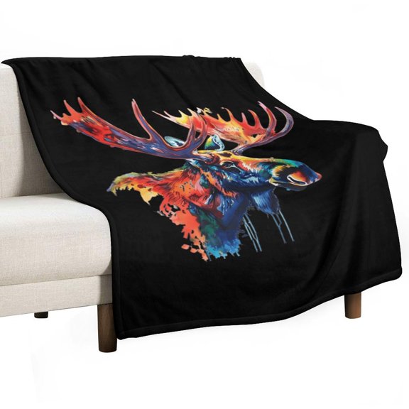 Moose Head Super Soft Blanket Flannel Throw Blanket Flannel Microfiber Blankets for Couch Bed Sofa Fluffy and Warm 60"x80"