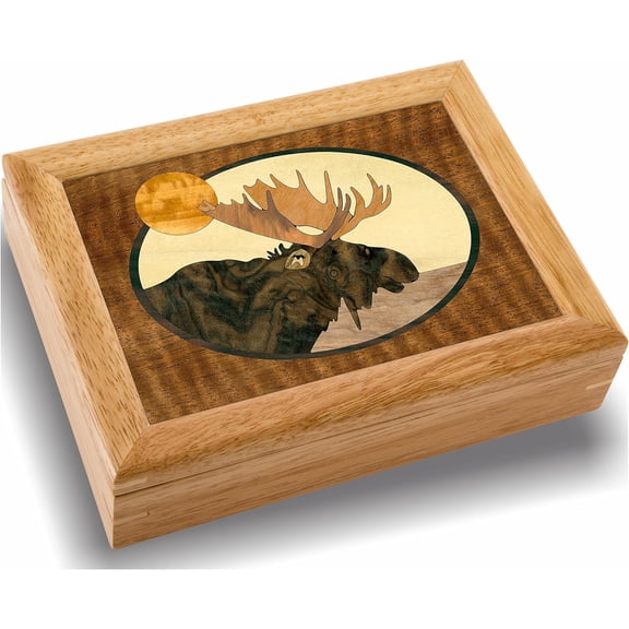 Moose Head Wood Art Trinket Jewelry Box & Gift - Handmade USA -Unmatched Quality - Unique, No Two are the Same - Original Work of Wood Art (#2122 Moose Head 6x8x2)