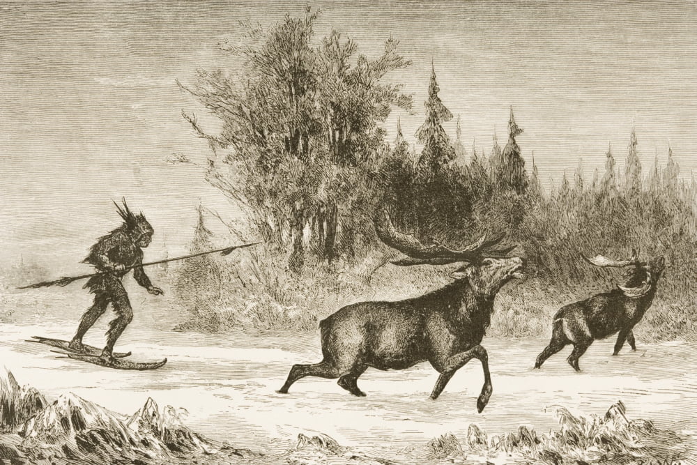 Moose Hunting In The North Western Territory In 1870S From American Pictures Drawn With Pen And Pencil By Rev Samuel Manning Circa 1880 Canvas Art - Ken Welsh Design Pics (17 x 11)