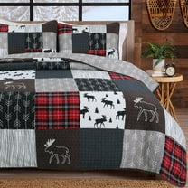 Moose Lodge Rustic Cabin Black Real Patchwork Reversible Queen Quilt Bedding Set