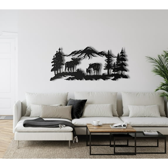 Moose Metal Wall Art for Home and Outside - Wall-Mounted Geometric Metal Wall Decor - Drop Shadow 3D Effect Wall Decoration for Living Room Bedroom