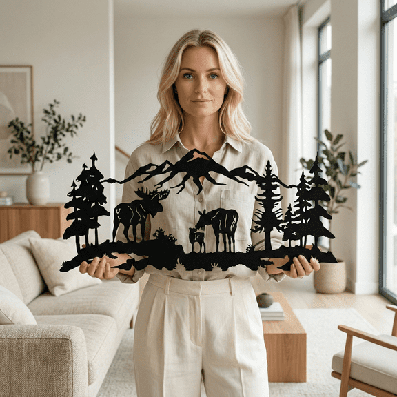 Moose Metal Wall Art for Home and Outside - Wall-Mounted Geometric Metal Wall Decor - Drop Shadow 3D Effect Wall Decoration for Living Room Bedroom