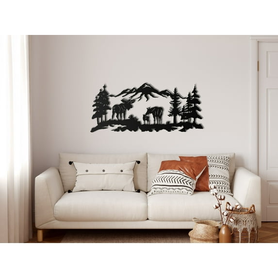 Moose Metal Wall Art for Home and Outside - Wall-Mounted Geometric Metal Wall Decor - Drop Shadow 3D Effect Wall Decoration for Living Room Bedroom