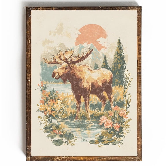 Moose Moose Illustration Grand Teton National Park Yellowstone National Park Print Alaska Print Moose Wall Art Cottagecore #1795, Unframed Poster Size 16x24