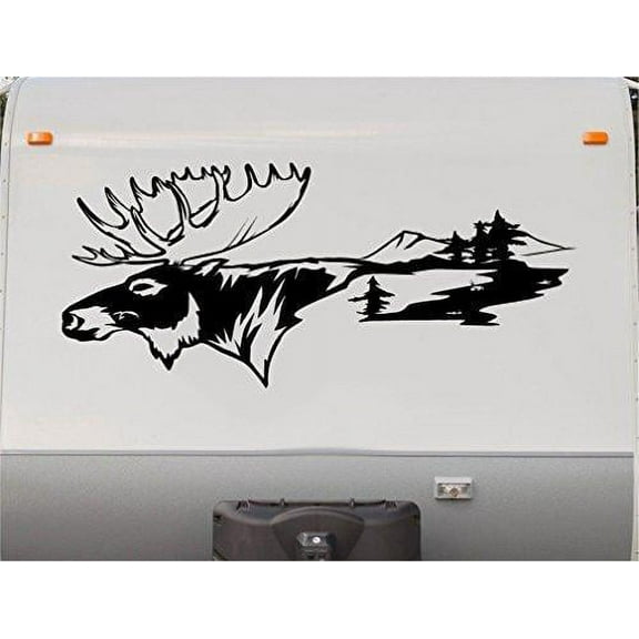 Moose Mountain Trees RV Camper Camping Motor Home Trailer Decal Sticker  Scene