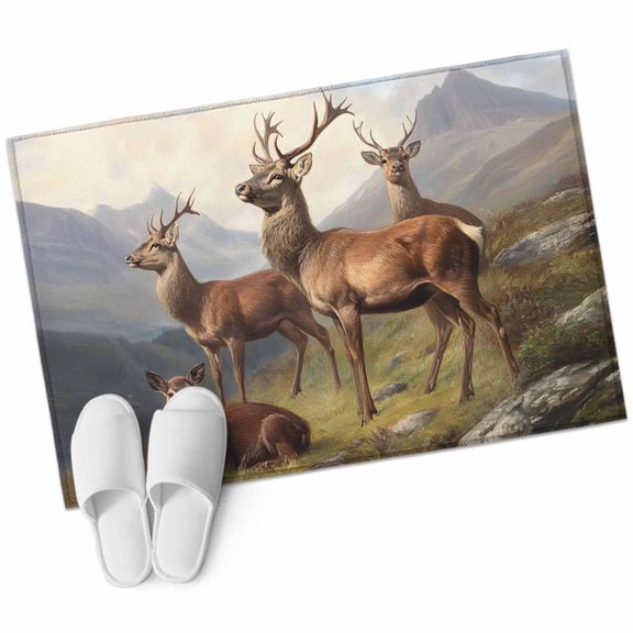 Moose Mountains Bathroom Rug Washable 2x3 Entryway Rug Non Slip Animals Modern Art Elk Front Door Mat Low Pile Indoor Doormat Throw Floor Carpet for Kitchen Bedroom Entrance