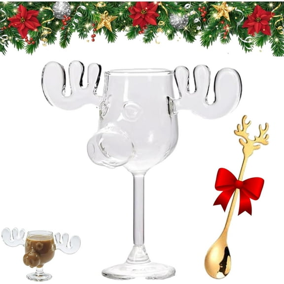 Moose Mugs Christmas Vacation, Moose Eggnog Glasses, Cup Body & Antlers All Glass, Christmas Vacation Glasses Festive Gift Cups