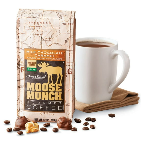 Harry & David Moose Munch Decaf Caramel Whole Bean Coffee, Flavored Caramel Coffee, Gourmet Coffee Gift, Share With Family, Friends, Loved Ones, Corporate, 12Oz