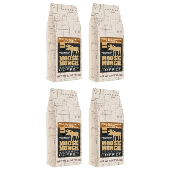 Moose Munch Milk Chocolate Caramel Ground Coffee – 4 Pack, 12 oz Bags – Rich Chocolate & Creamy Caramel Flavored Coffee