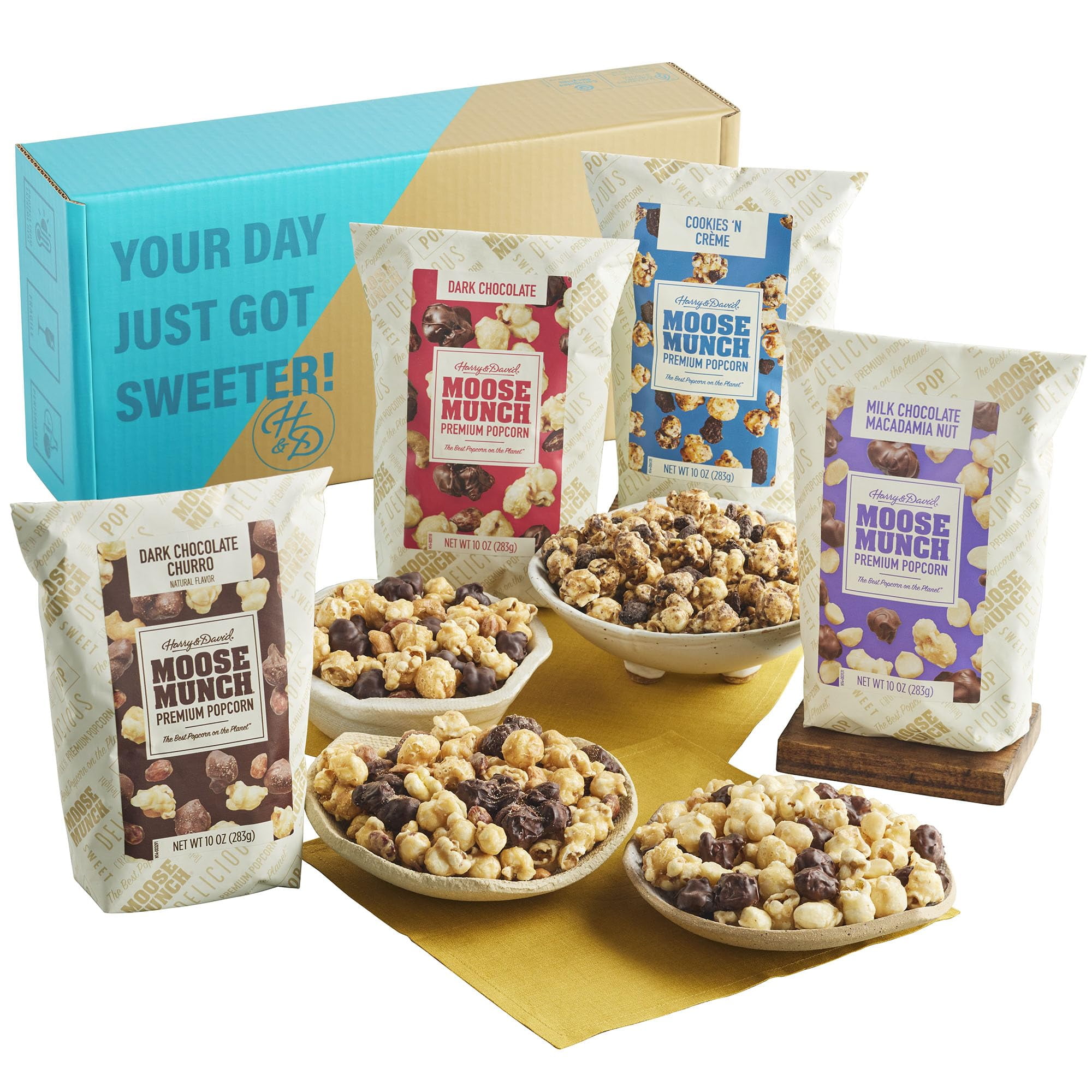 Moose Munch Premium Popcorn Variety Box - 4 Bags (10Oz Each), Popcorn Variety Pack, Movie Night Snacks, Sweet And Salty Treats