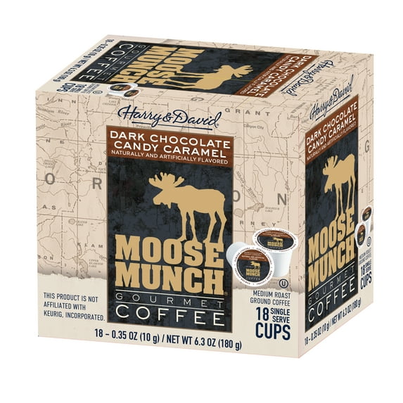 Moose Munch Single Serve Coffee by Harry & David, Dark Chocolate Candy Caramel, 18 count box