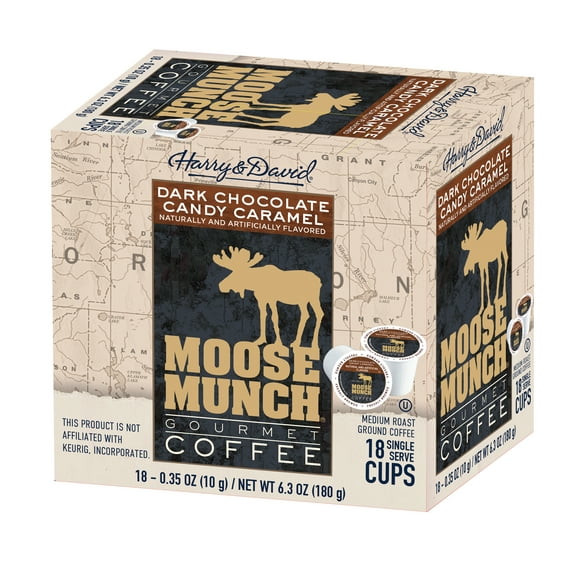 Moose Munch Single Serve Coffee by Harry & David, Dark Chocolate Candy Caramel, 18 count box