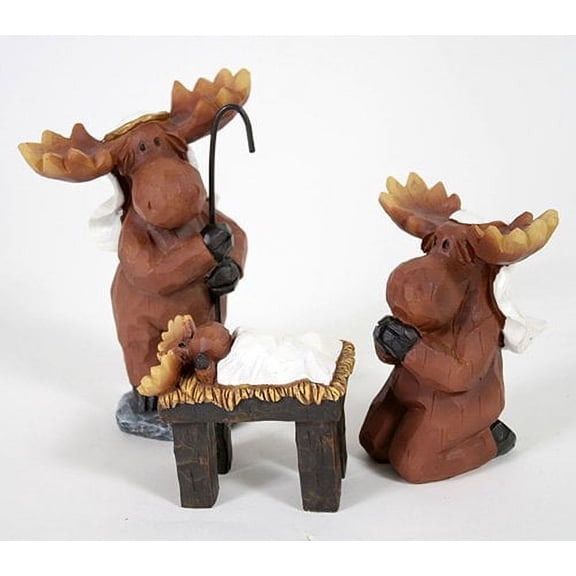 Slifka Sales Co. 3 Piece Moose Holy Family Resin Christmas Nativity Set