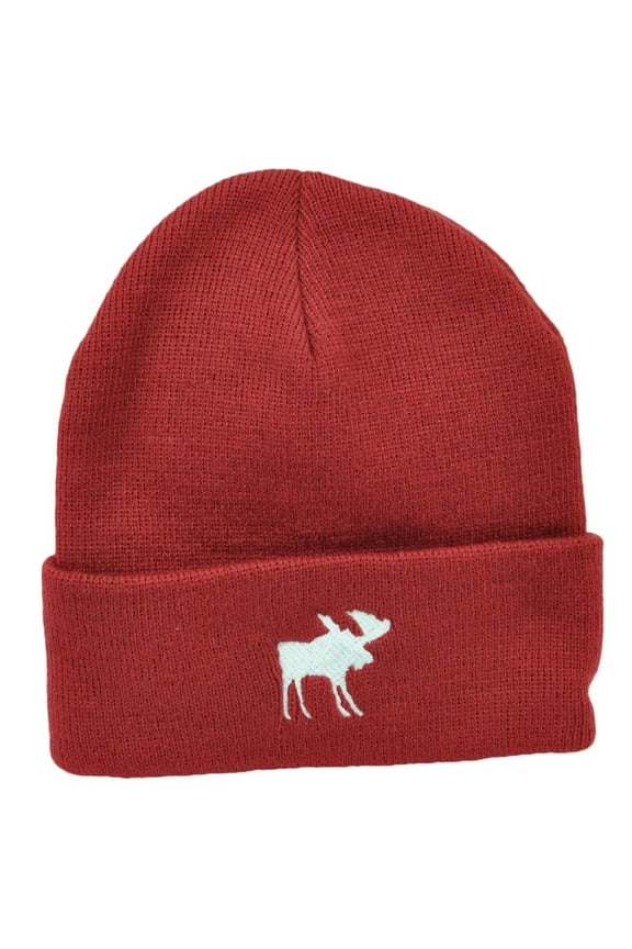 Moose New Hampshire Cuffed Thick Knit Beanie Granite State City USA Maroon