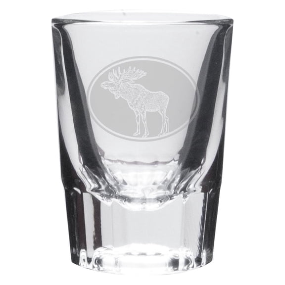 Moose Oval Deep Etched Crystal Shot Glass