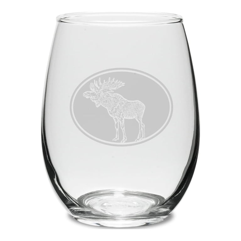 Moose Oval Swing 15 oz. Deep Etched Stemless Wine Glass