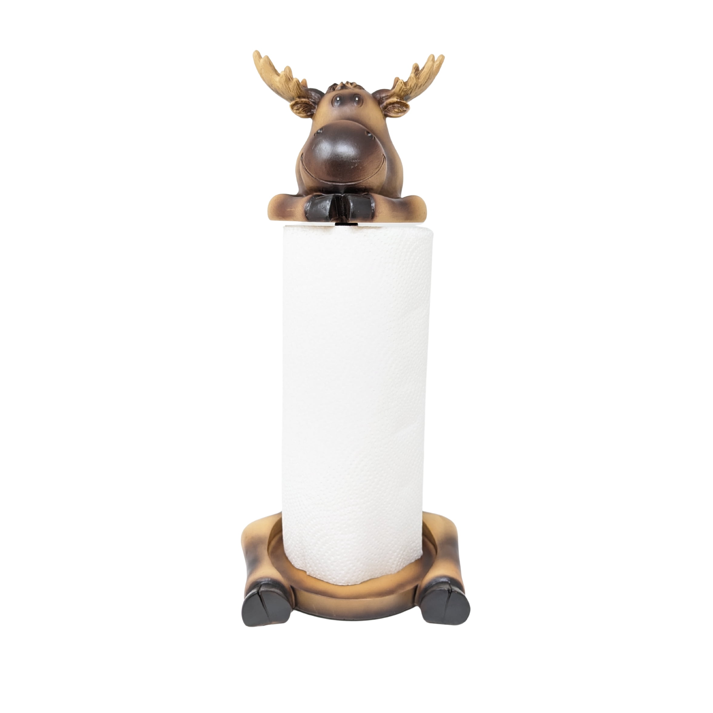 Moose Paper Towel Holder – Rustic Resin Freestanding Kitchen Countertop Paper Towel Stand – Lodge, Cabin, Farmhouse, or Woodland Decor – Funny Animal Kitchen Accessory & Moose Lover Gift Idea