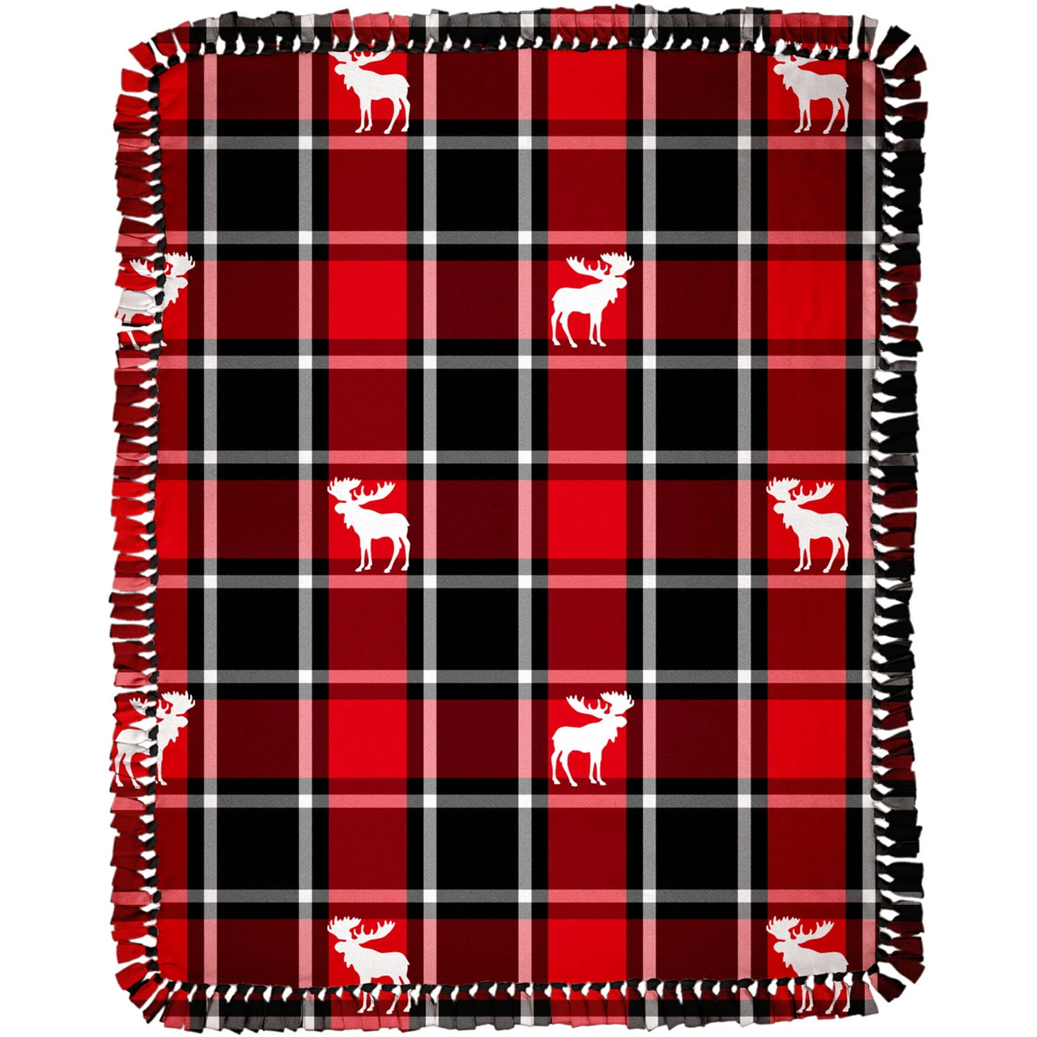 Moose Plaid Polyester Fleece 43" x 45" No Sew Throw Kit, 1 Each