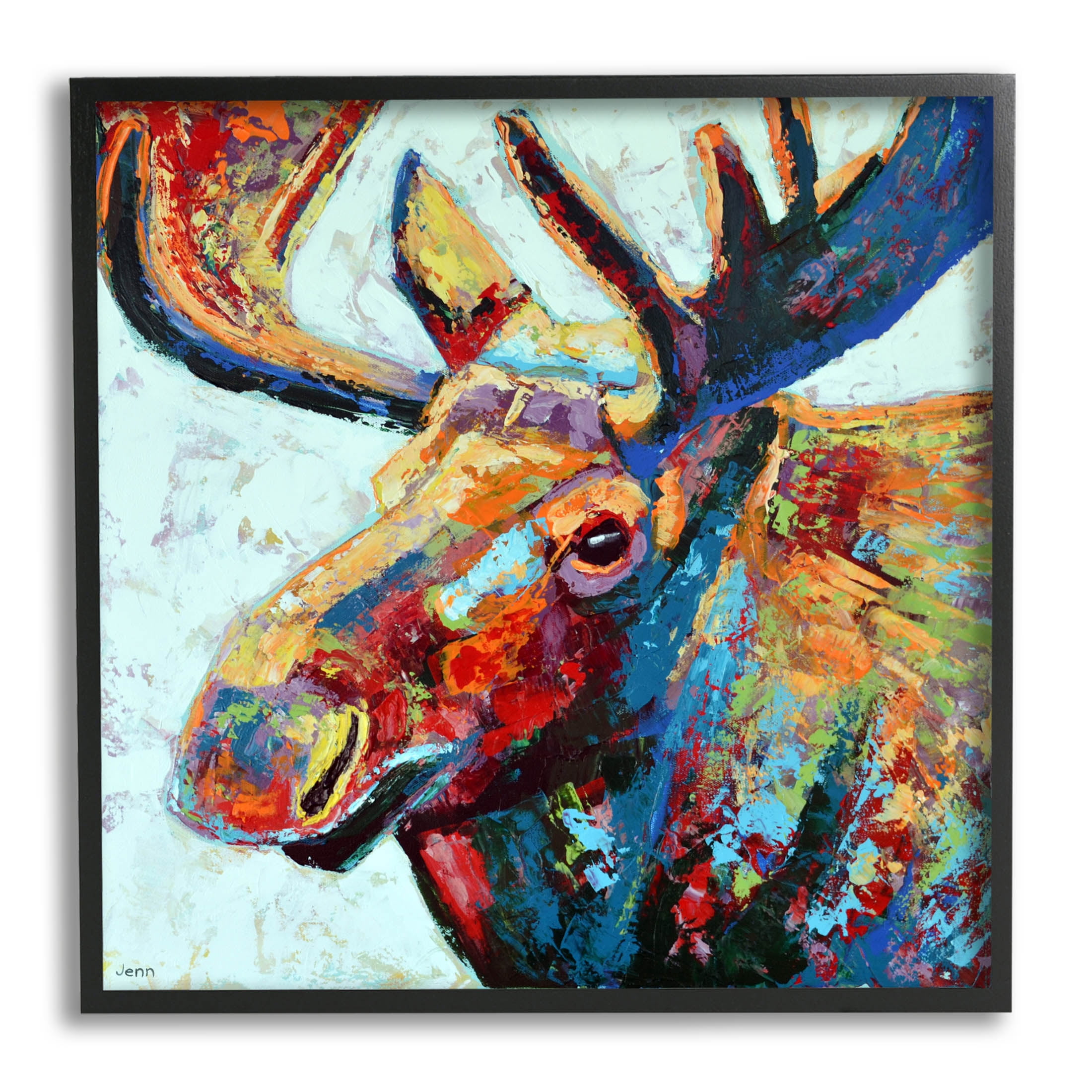 Moose Portrait Modern Composition Animals & Insects Painting Black Framed Art Print Wall Art