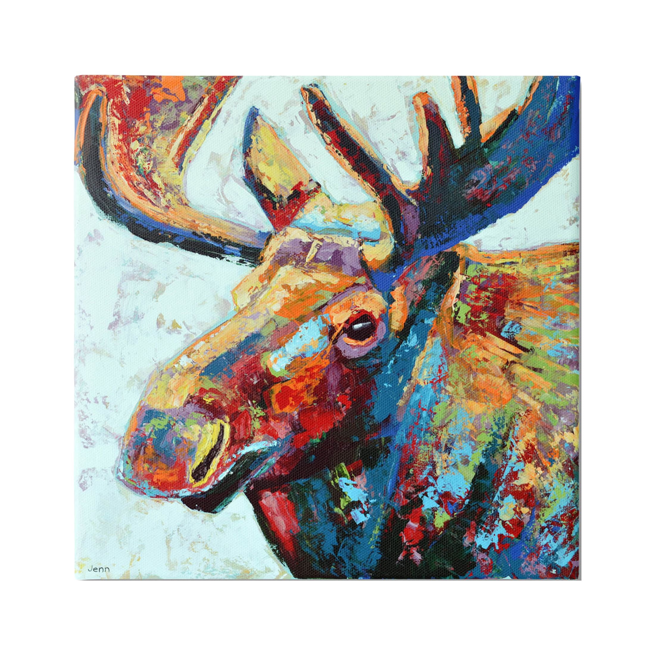 Moose Portrait Modern Composition Animals & Insects Painting Gallery Wrapped Canvas Print Wall Art