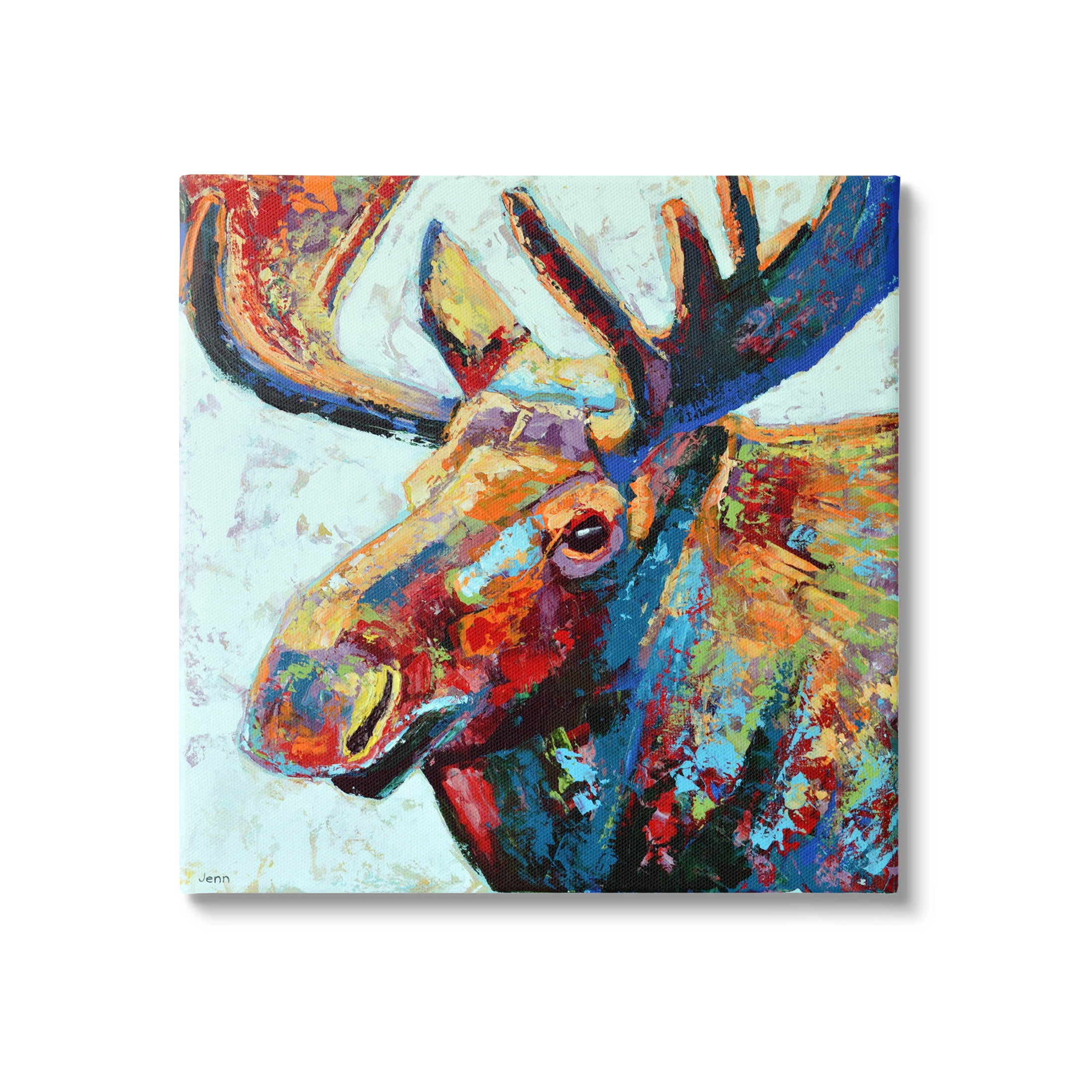 Moose Portrait Modern Composition Animals & Insects Painting Gallery Wrapped Canvas Print Wall Art