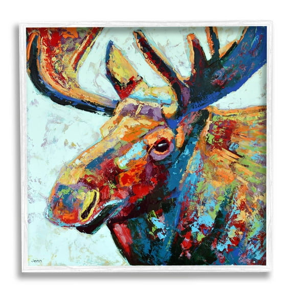 Moose Portrait Modern Composition Animals & Insects Painting White Framed Art Print Wall Art