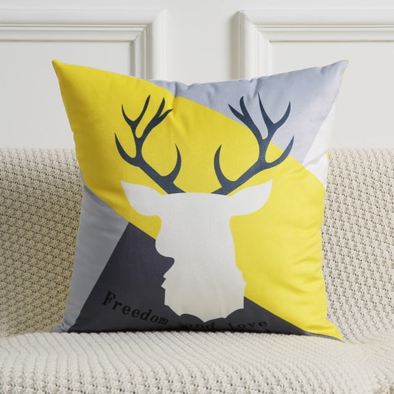 Moose Print Pillow Cover, Geometric Stripe Short Plush Cushion Cover for Living Room Sofa, Modern Home Decor Accent(Dark Gray)