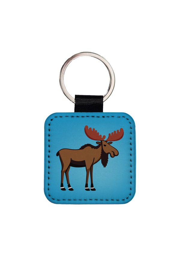 Moose Profile Faux Leather Square Keychain