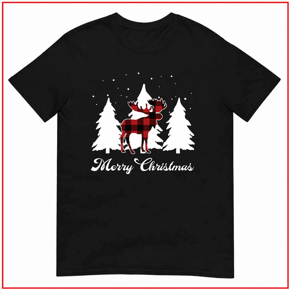Moose Red Buffalo Plaid Christmas Matching Family Unisex T-Shirt V12732 Size S-5XL