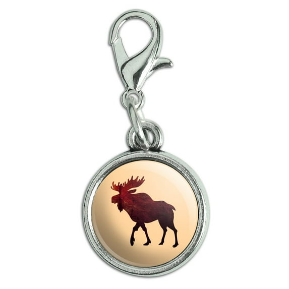 Moose Red Forest Antiqued Bracelet Pendant Zipper Pull Charm with Lobster Clasp