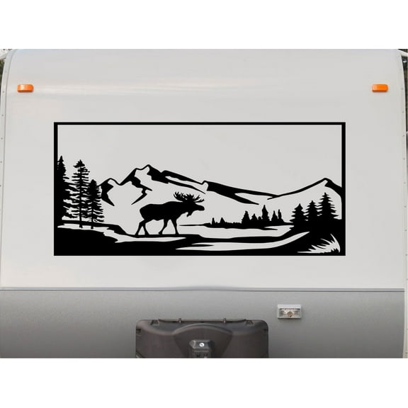 Moose Rocky Mountains Camper Motorhome Decal Scene Trailer RV Stickers MTN-7