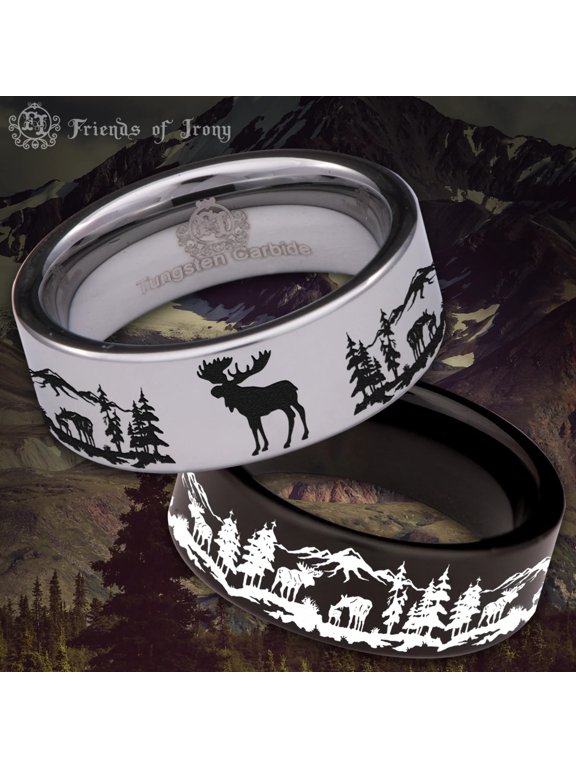 Moose Scenery Tungsten Carbide Ring