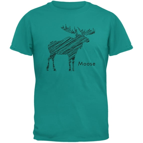 Moose Scribble Drawing Jade Green Adult T-Shirt - 2X-Large