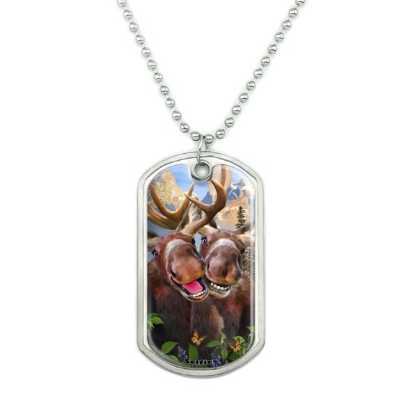 Moose Selfie Military Dog Tag Pendant Necklace with Chain